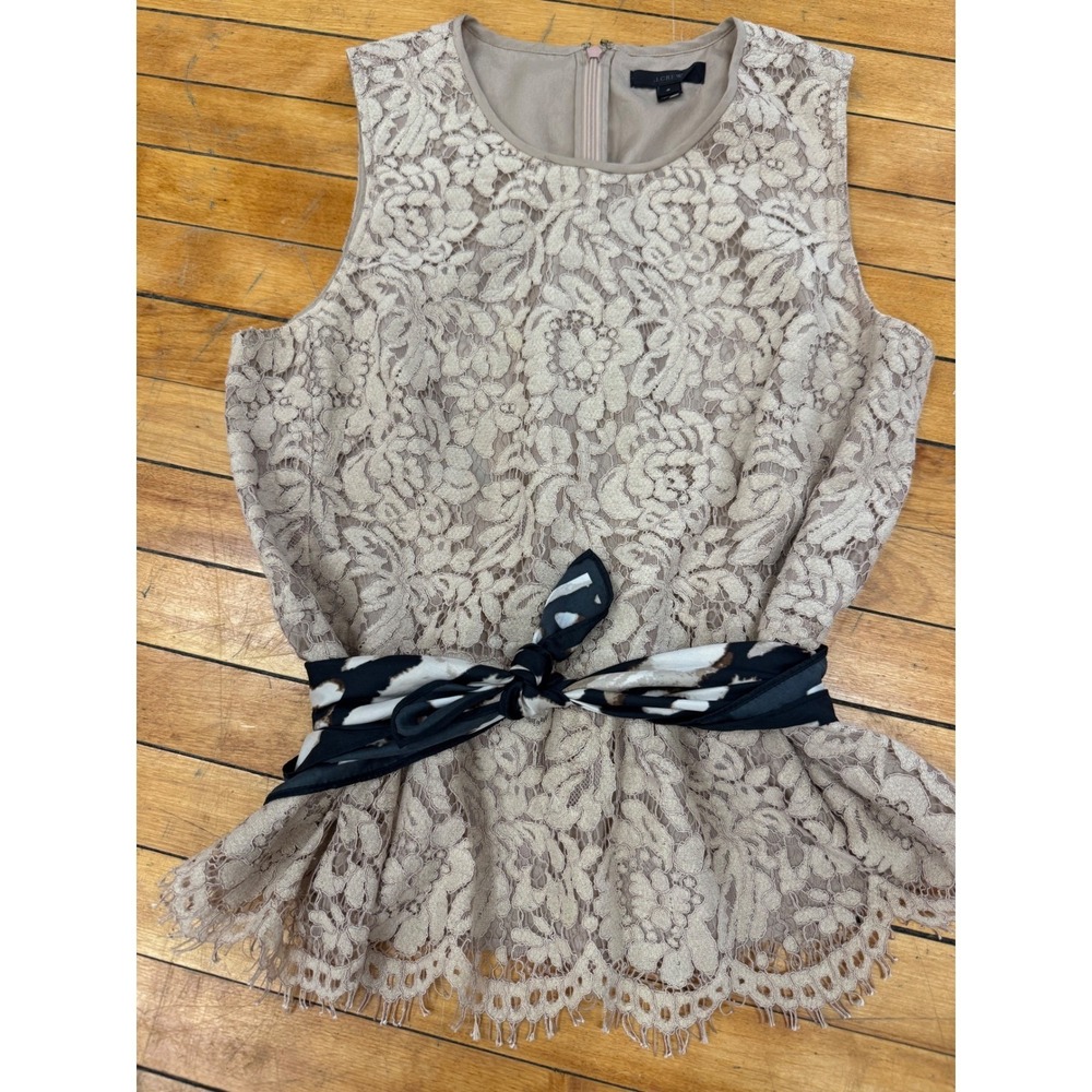 J.Crew Taupe Floral Lace Sleeveless Peplum‎ Top  Size 6